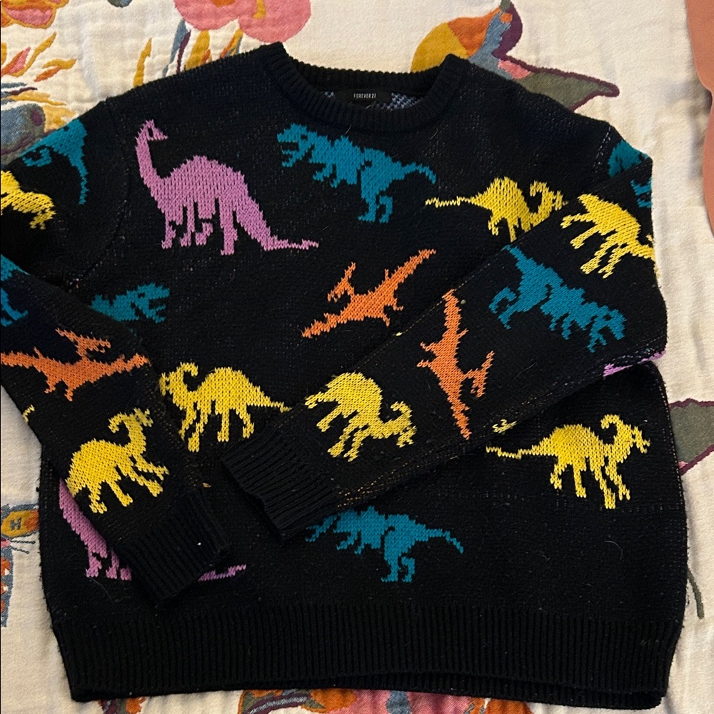 Forever 21 Black Sweater with Multicolor Pattern